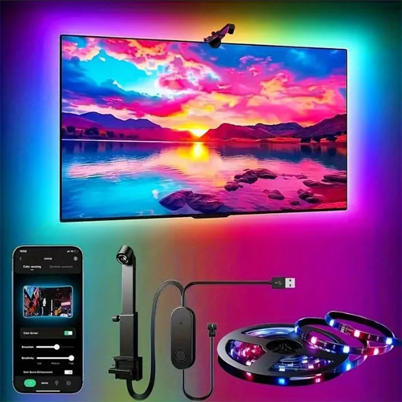 Retroiluminación LED RGBIC para TV con Cámara y App (55‑75″)
