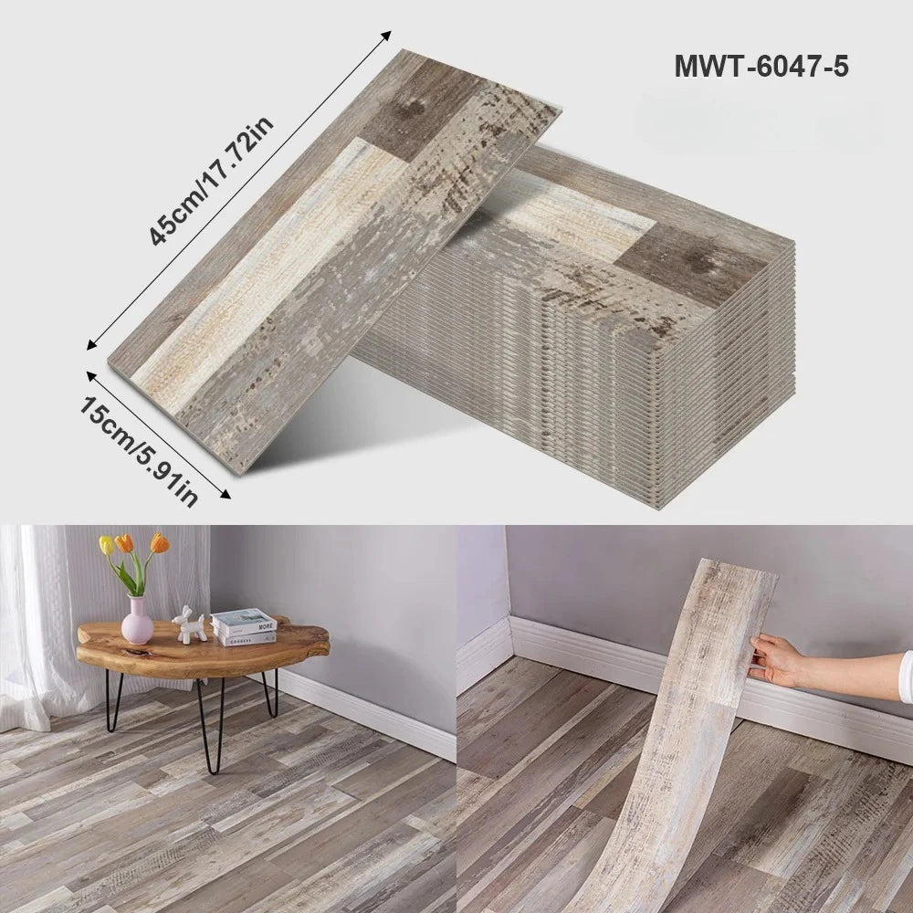 Pegatina de Piso Vinílica con Diseño de Madera o Cemento – Autoadhesiva, Gruesa e Impermeable