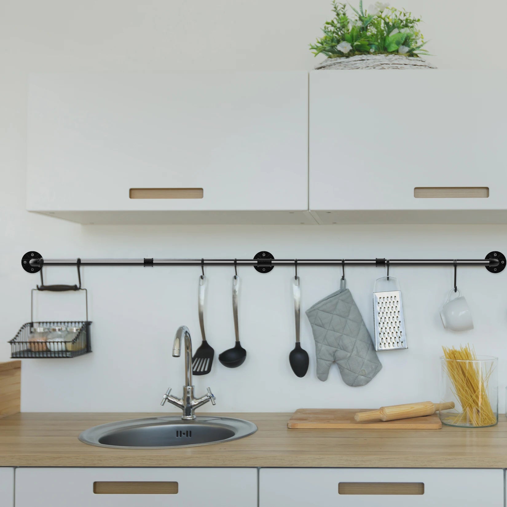 Wall Mounted 180cm Industrial Pipe Clothes Hanging Rail Rod Garment Rack Detachable