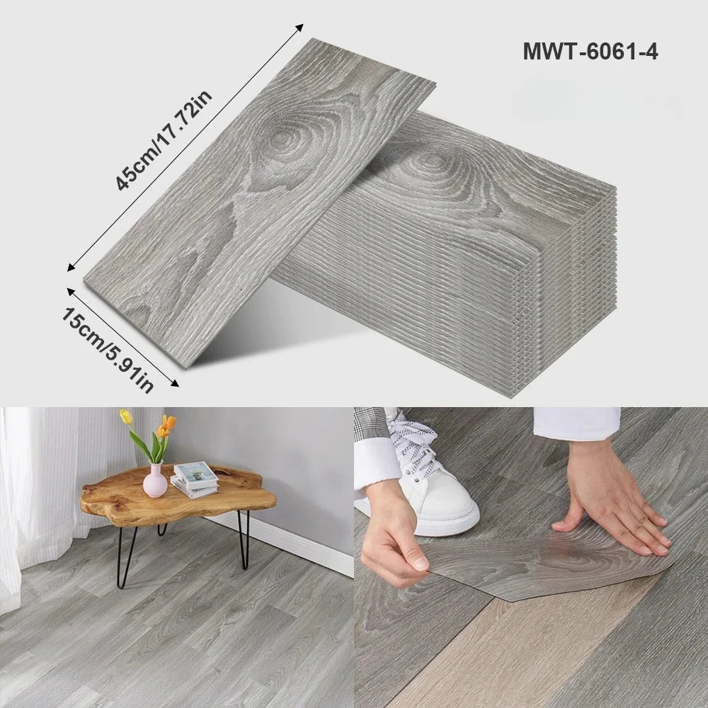 Pegatina de Piso Vinílica con Diseño de Madera o Cemento – Autoadhesiva, Gruesa e Impermeable