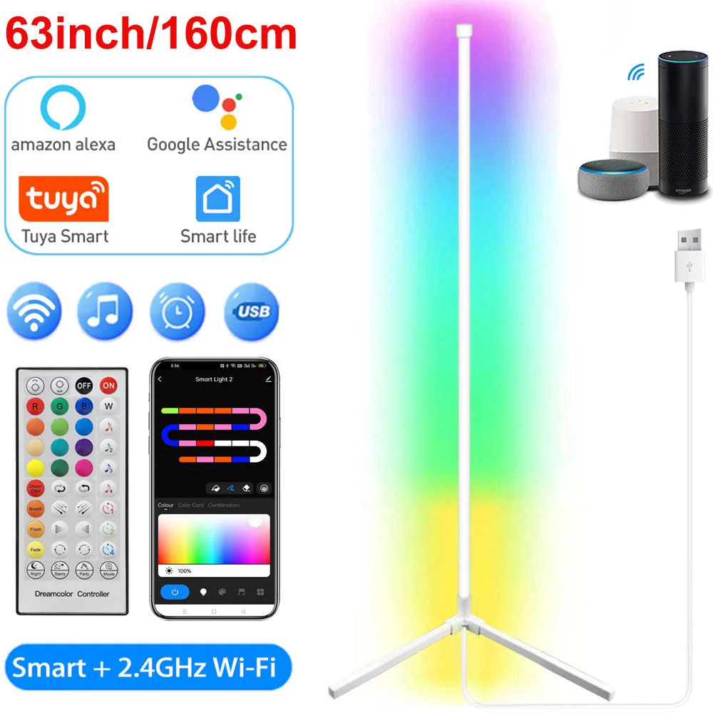 Lámpara de esquina inteligente Tuya de piso 160 cm (RGB, Alexa)