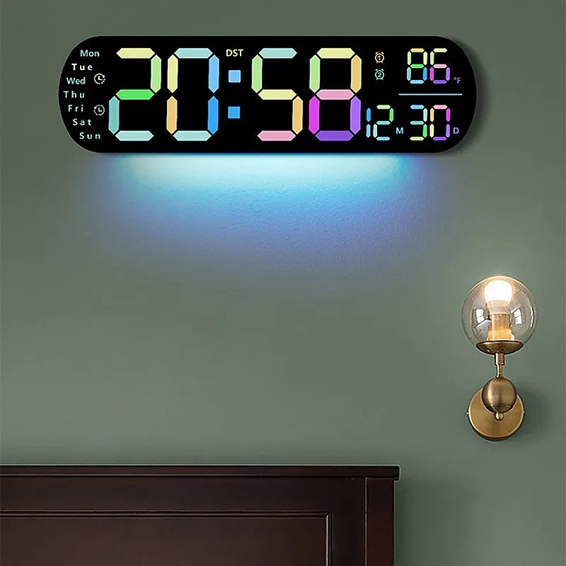 Reloj digital LED 35 cm con control remoto y luz ambiental