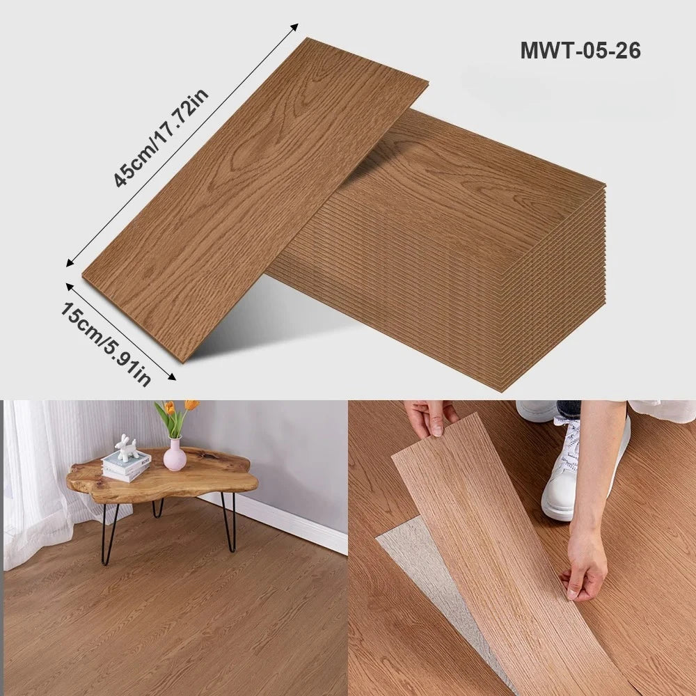 Pegatina de Piso Vinílica con Diseño de Madera o Cemento – Autoadhesiva, Gruesa e Impermeable