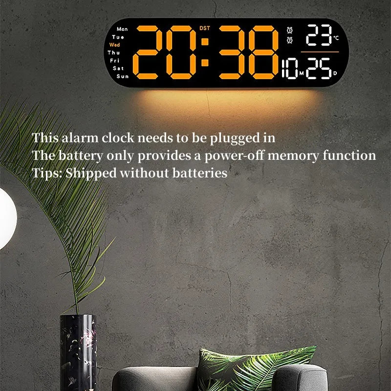 Reloj digital LED 35 cm con control remoto y luz ambiental