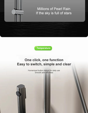 Sistema de ducha completo con botón tipo piano, display digital y ambient light (“grey piano button ambient light shower set”)