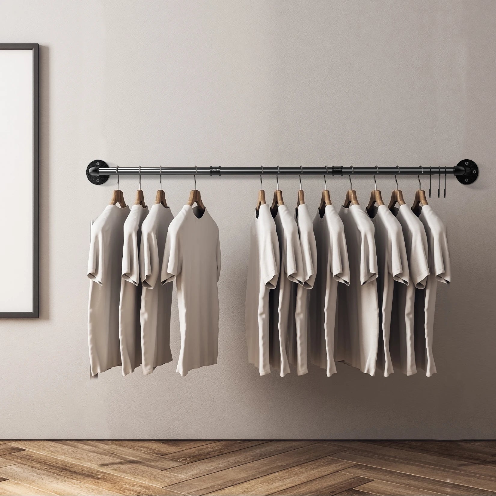 Wall Mounted 180cm Industrial Pipe Clothes Hanging Rail Rod Garment Rack Detachable