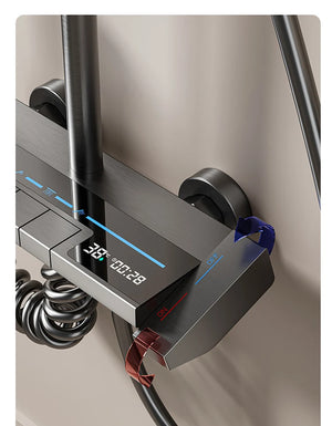 Sistema de ducha completo con botón tipo piano, display digital y ambient light (“grey piano button ambient light shower set”)