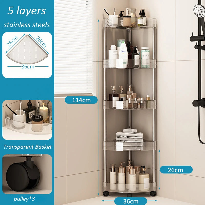 Rack transparente multi‑capa tipo carrito para baño o lavabo