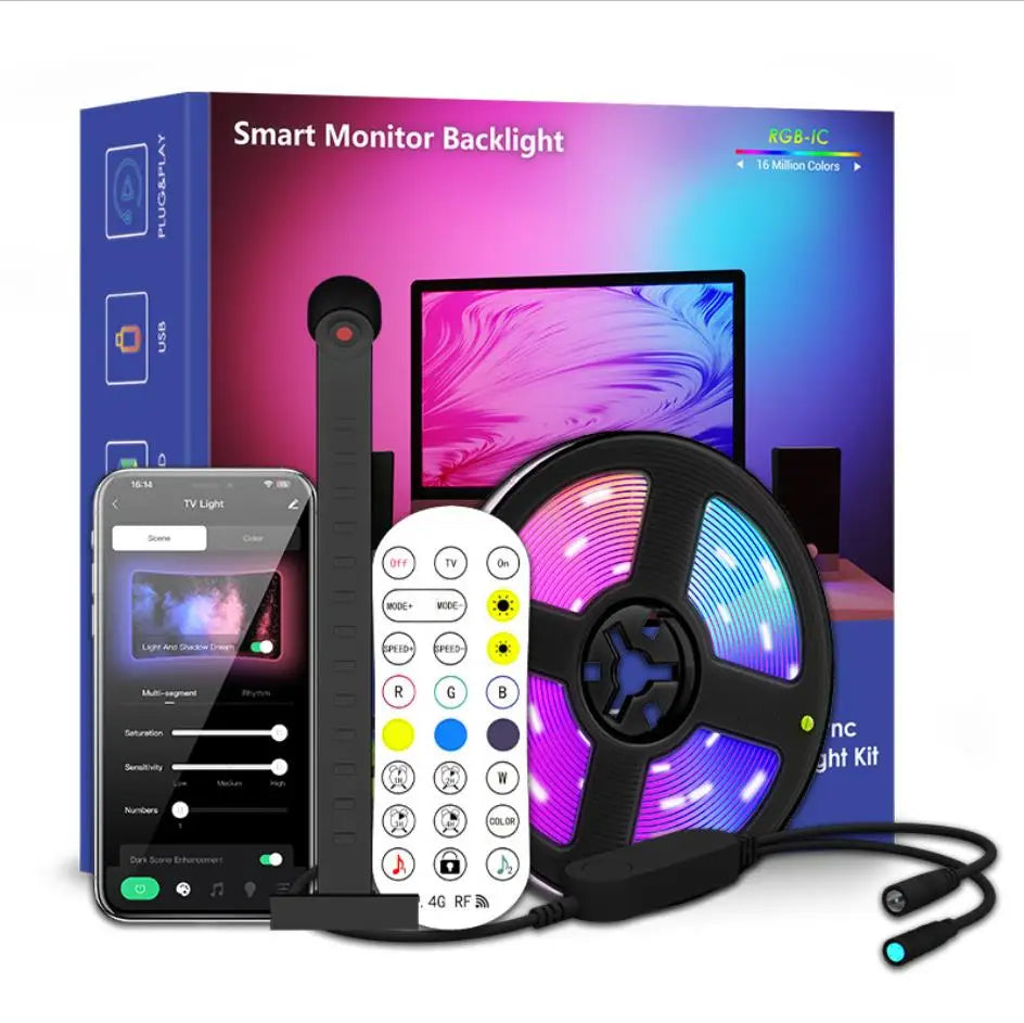 Retroiluminación LED RGBIC para TV con Cámara y App (55‑75″)