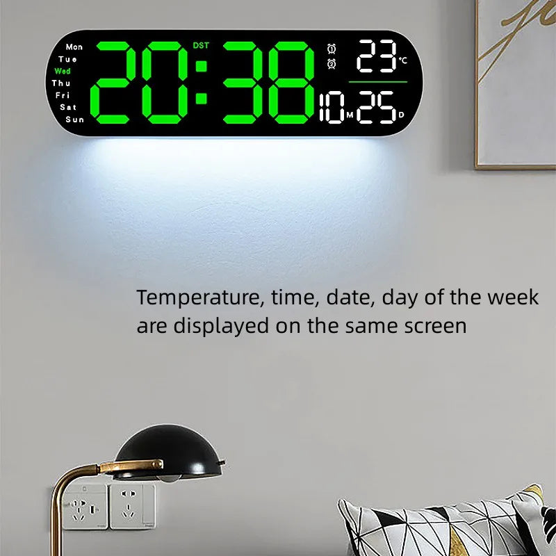 Reloj digital LED 35 cm con control remoto y luz ambiental