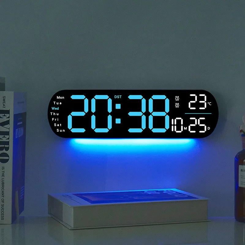 Reloj digital LED 35 cm con control remoto y luz ambiental