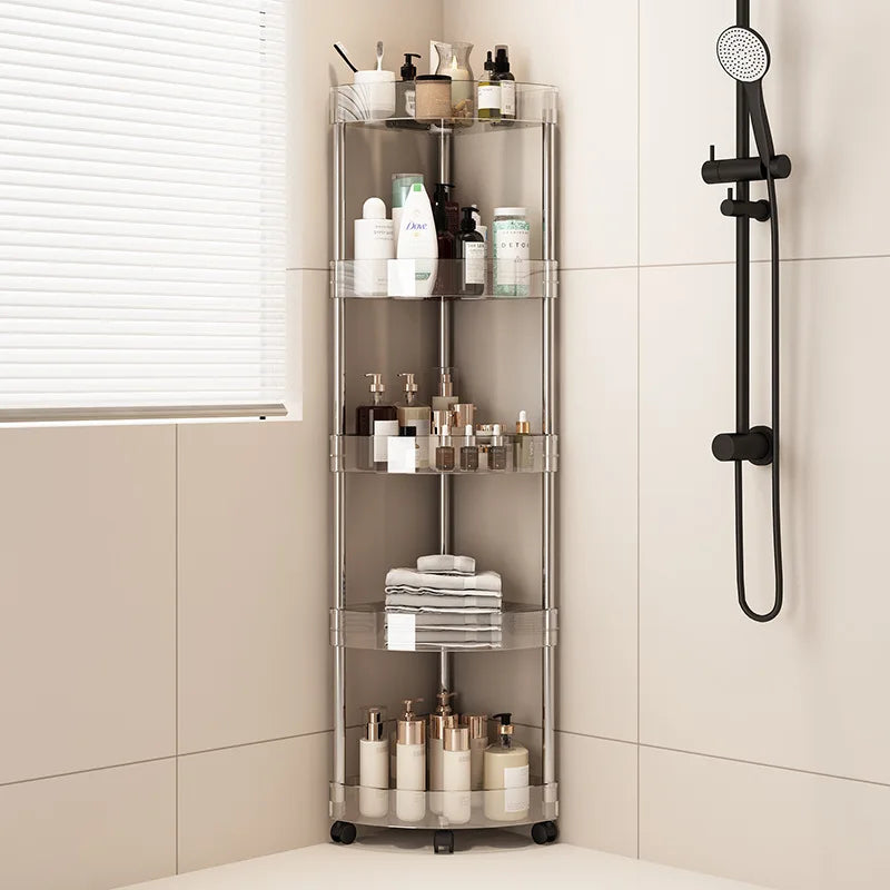 Rack transparente multi‑capa tipo carrito para baño o lavabo