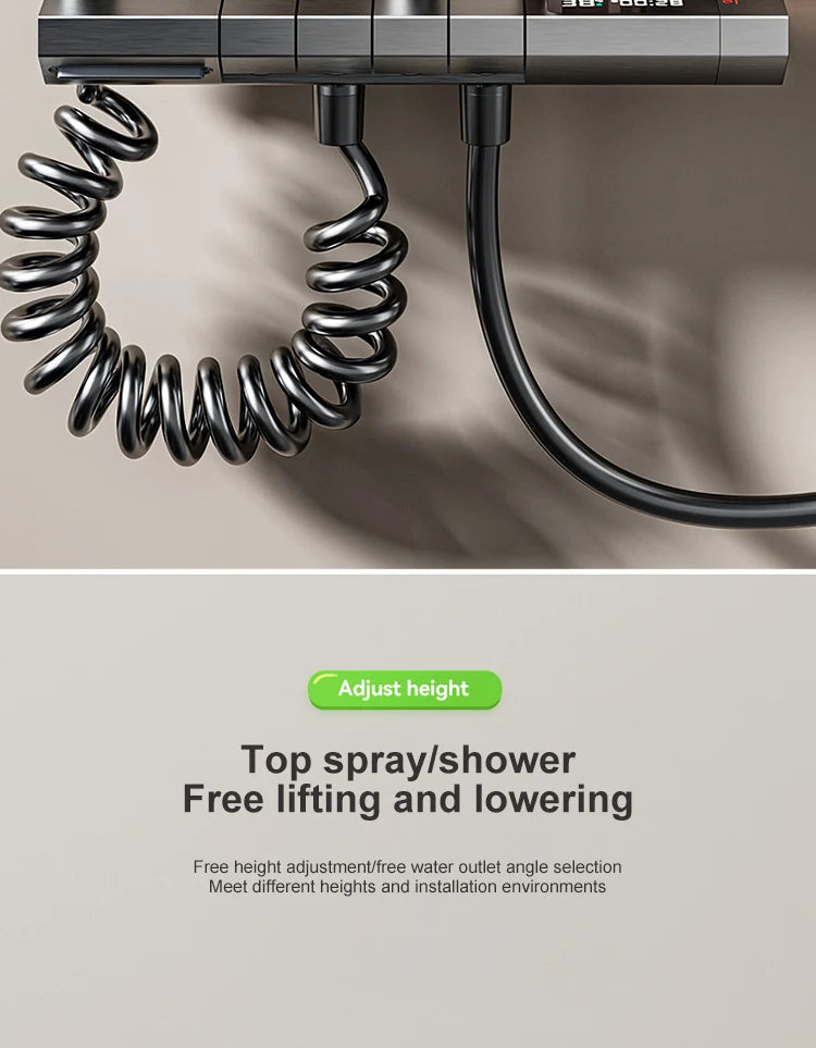 Sistema de ducha completo con botón tipo piano, display digital y ambient light (“grey piano button ambient light shower set”)