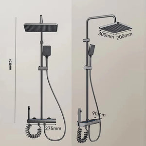 Sistema de ducha completo con botón tipo piano, display digital y ambient light (“grey piano button ambient light shower set”)