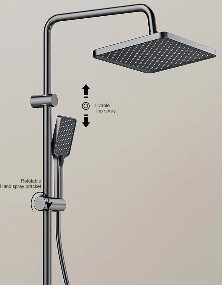 Sistema de ducha completo con botón tipo piano, display digital y ambient light (“grey piano button ambient light shower set”)