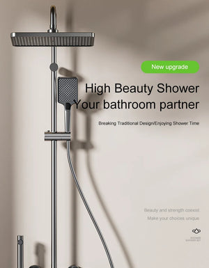 Sistema de ducha completo con botón tipo piano, display digital y ambient light (“grey piano button ambient light shower set”)