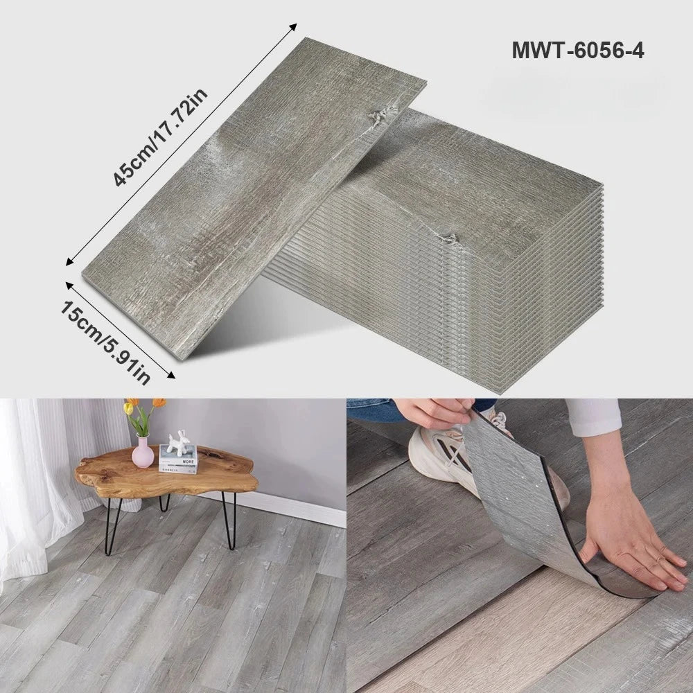 Pegatina de Piso Vinílica con Diseño de Madera o Cemento – Autoadhesiva, Gruesa e Impermeable