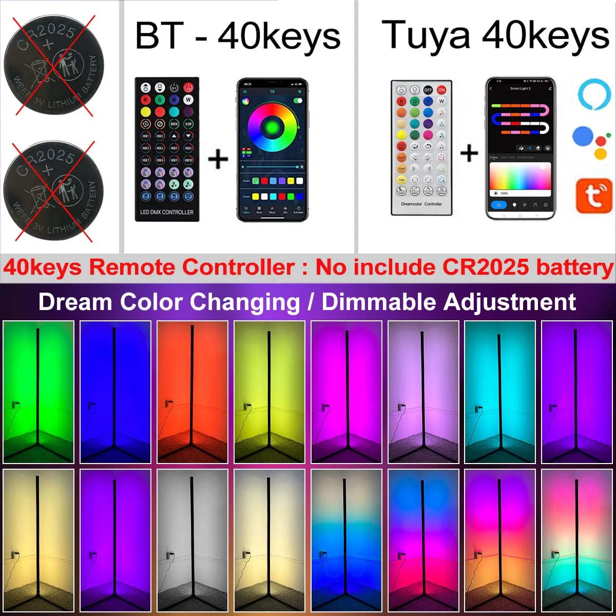 Lámpara de esquina inteligente Tuya de piso 160 cm (RGB, Alexa)