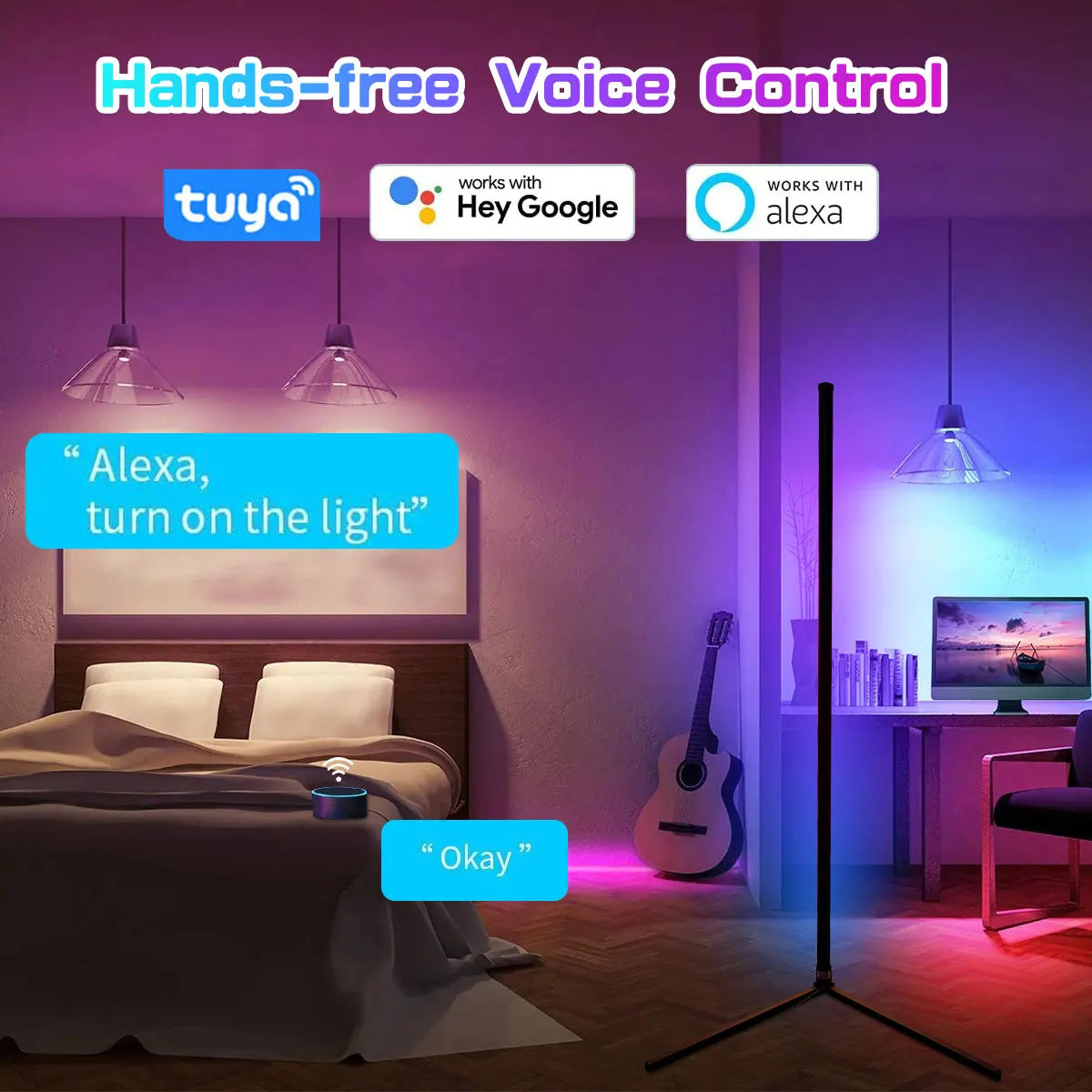 Lámpara de esquina inteligente Tuya de piso 160 cm (RGB, Alexa)