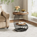 Tribesigns Gold Round End Table: 2 Tiers Faux Marble Side Table with Storage Shelf, Modern White Gold Bedside Nightstand