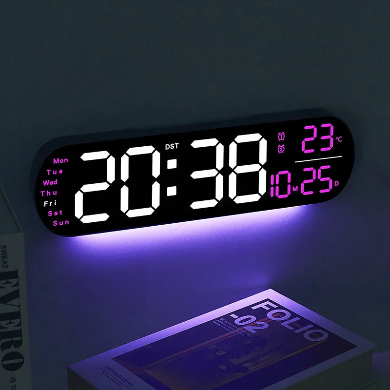 Reloj digital LED 35 cm con control remoto y luz ambiental