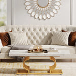 Tribesigns Gold Round End Table: 2 Tiers Faux Marble Side Table with Storage Shelf, Modern White Gold Bedside Nightstand