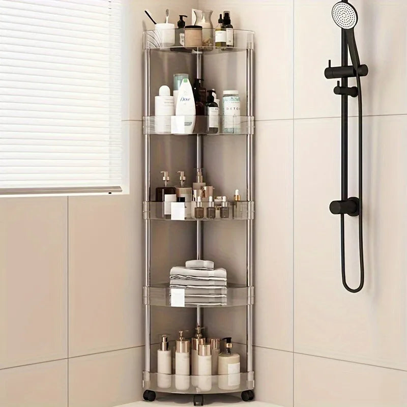 Rack transparente multi‑capa tipo carrito para baño o lavabo