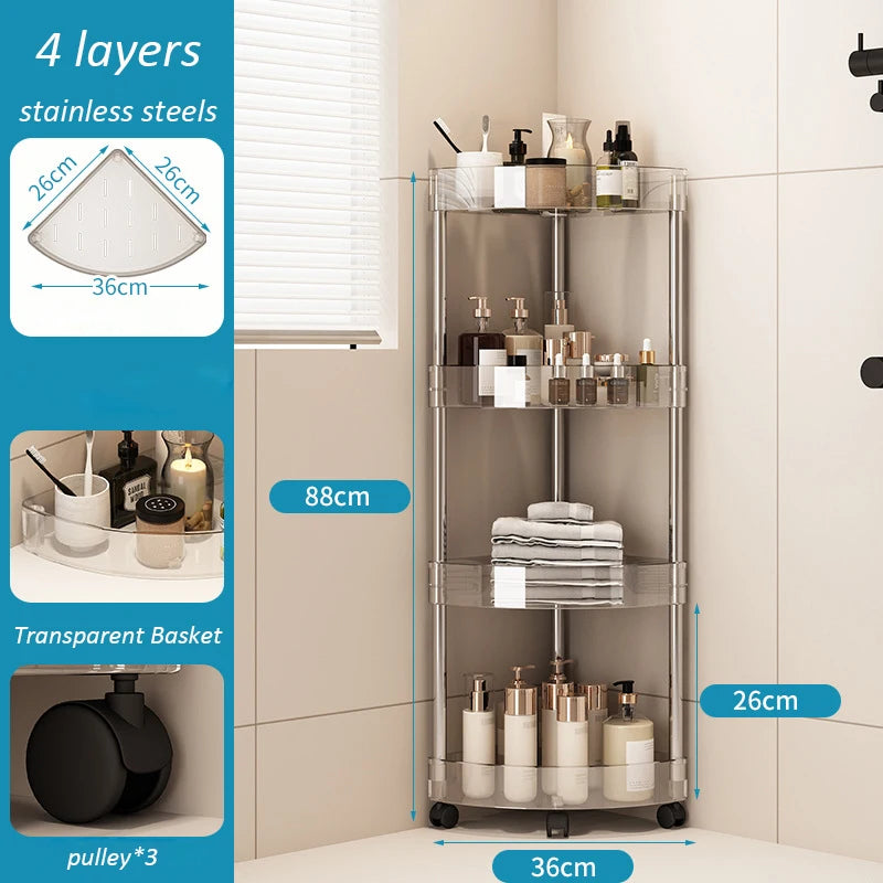 Rack transparente multi‑capa tipo carrito para baño o lavabo