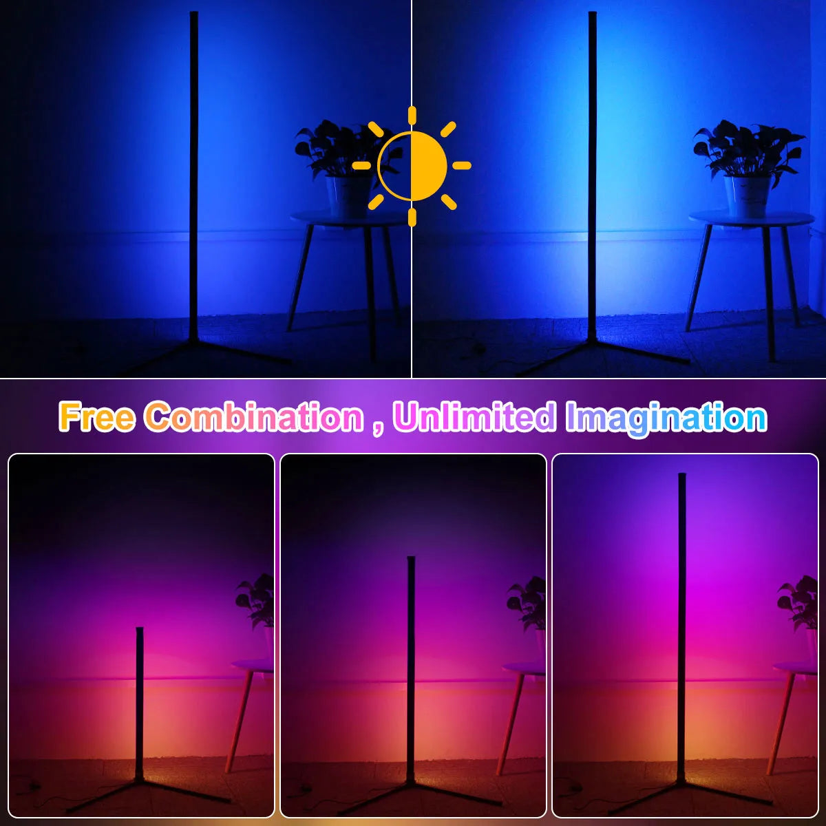 Lámpara de esquina inteligente Tuya de piso 160 cm (RGB, Alexa)