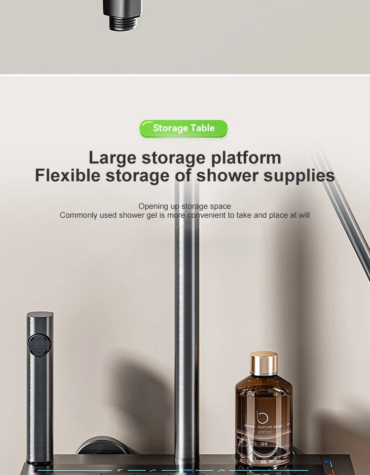 Sistema de ducha completo con botón tipo piano, display digital y ambient light (“grey piano button ambient light shower set”)
