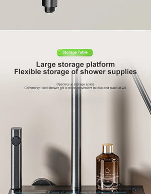 Sistema de ducha completo con botón tipo piano, display digital y ambient light (“grey piano button ambient light shower set”)