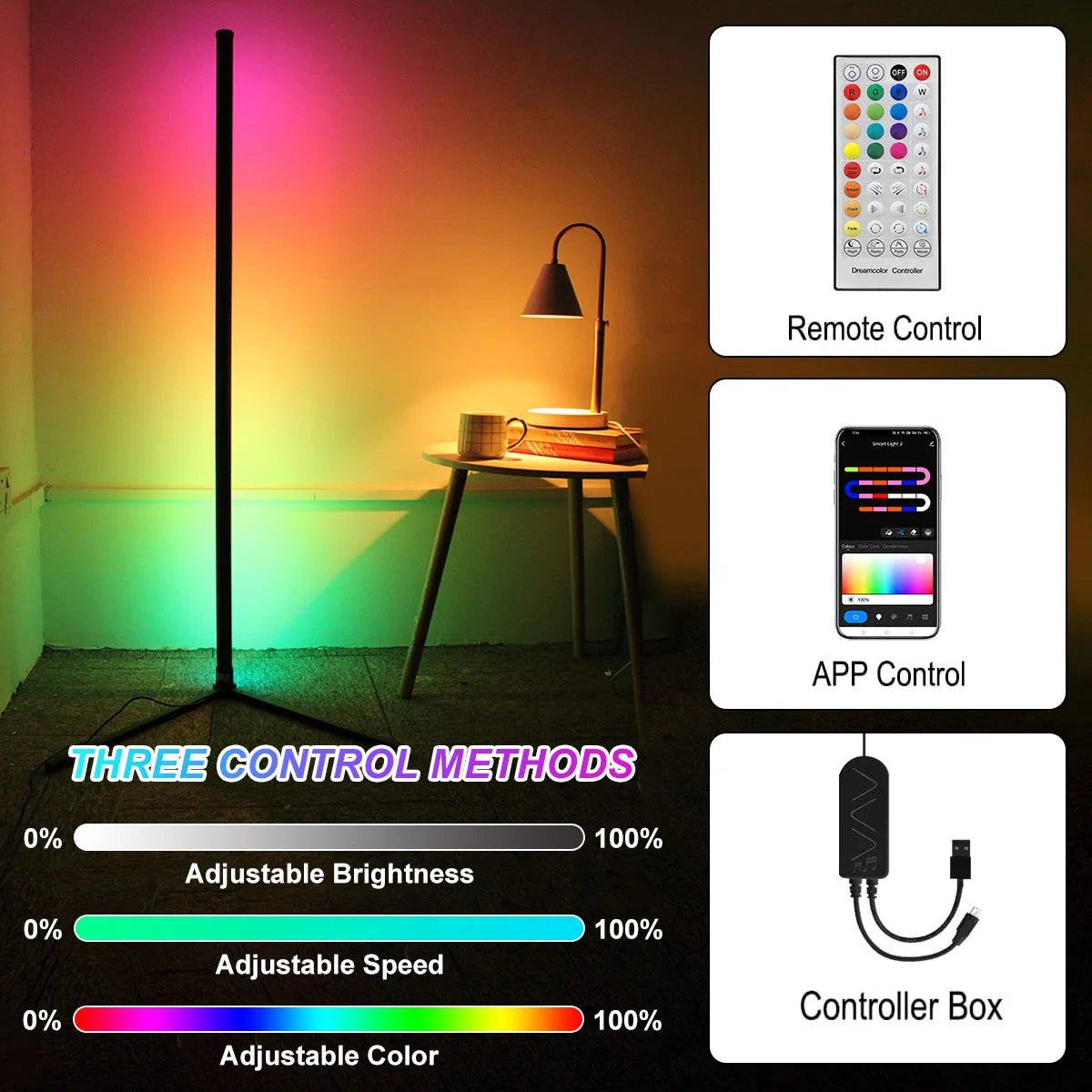 Lámpara de esquina inteligente Tuya de piso 160 cm (RGB, Alexa)