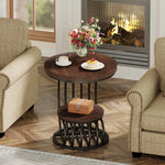 Tribesigns Gold Round End Table: 2 Tiers Faux Marble Side Table with Storage Shelf, Modern White Gold Bedside Nightstand