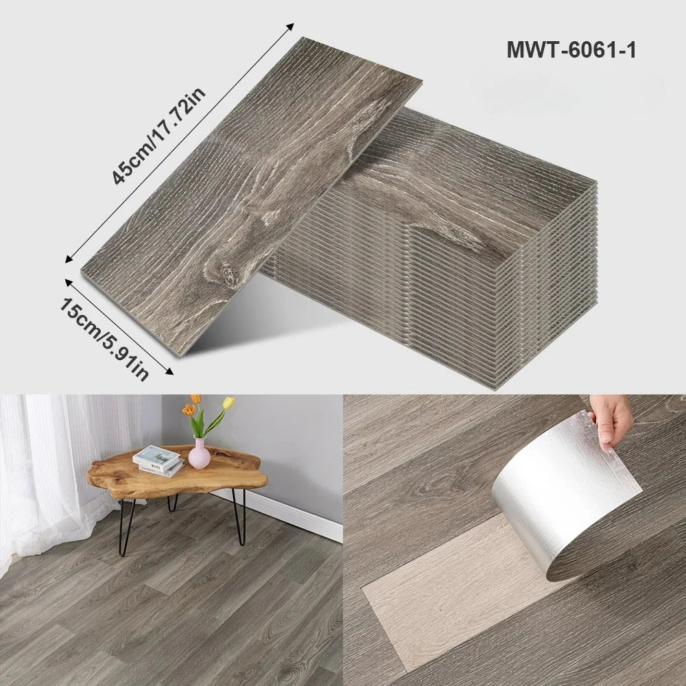 Pegatina de Piso Vinílica con Diseño de Madera o Cemento – Autoadhesiva, Gruesa e Impermeable