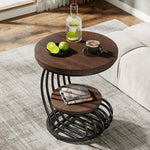 Tribesigns Gold Round End Table: 2 Tiers Faux Marble Side Table with Storage Shelf, Modern White Gold Bedside Nightstand