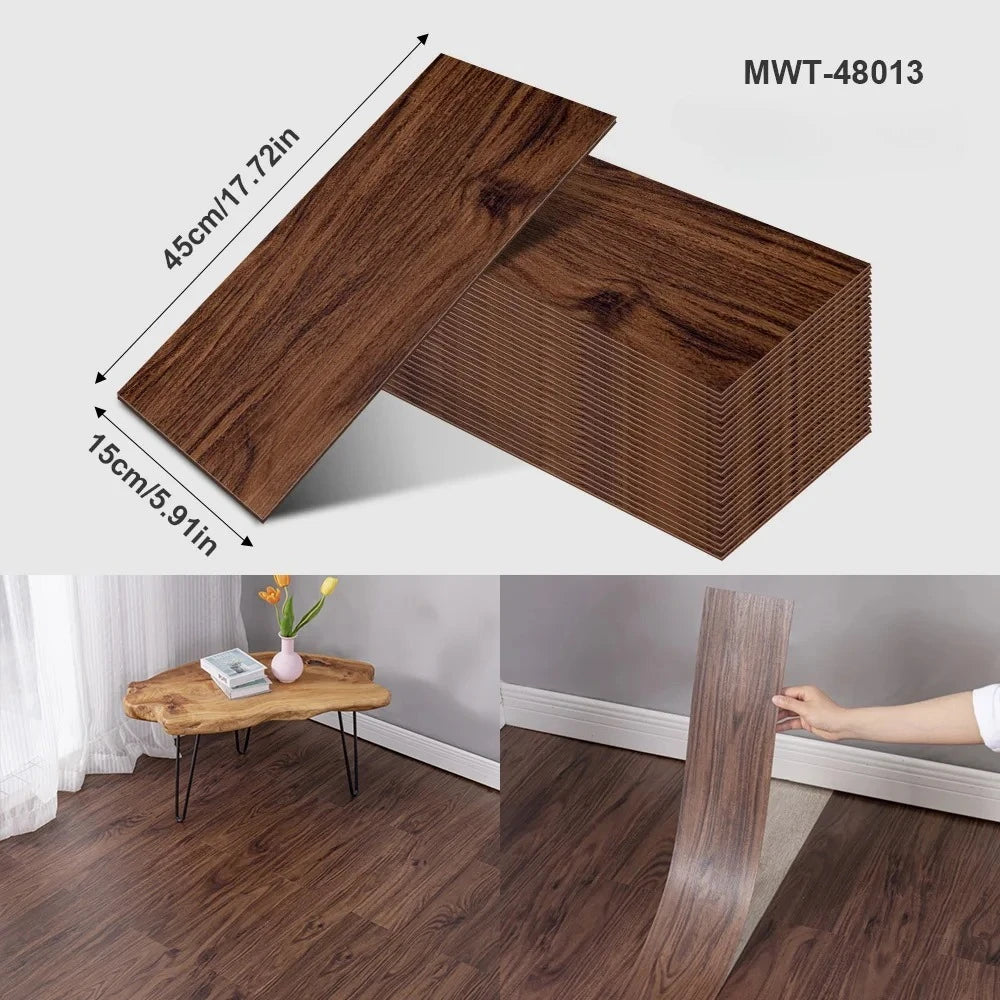 Pegatina de Piso Vinílica con Diseño de Madera o Cemento – Autoadhesiva, Gruesa e Impermeable