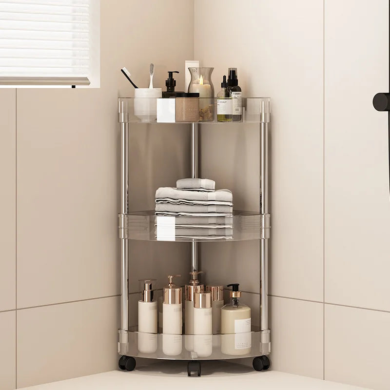 Rack transparente multi‑capa tipo carrito para baño o lavabo