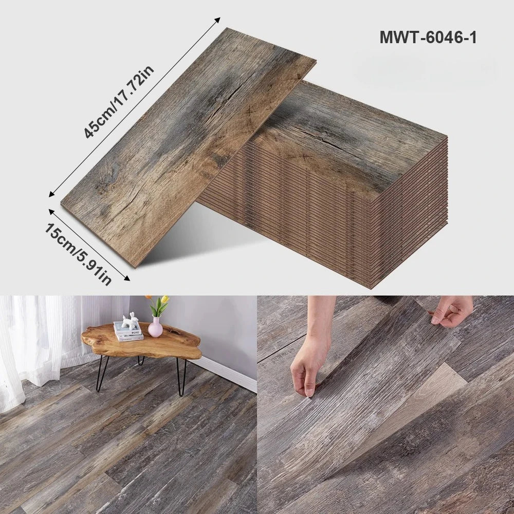 Pegatina de Piso Vinílica con Diseño de Madera o Cemento – Autoadhesiva, Gruesa e Impermeable