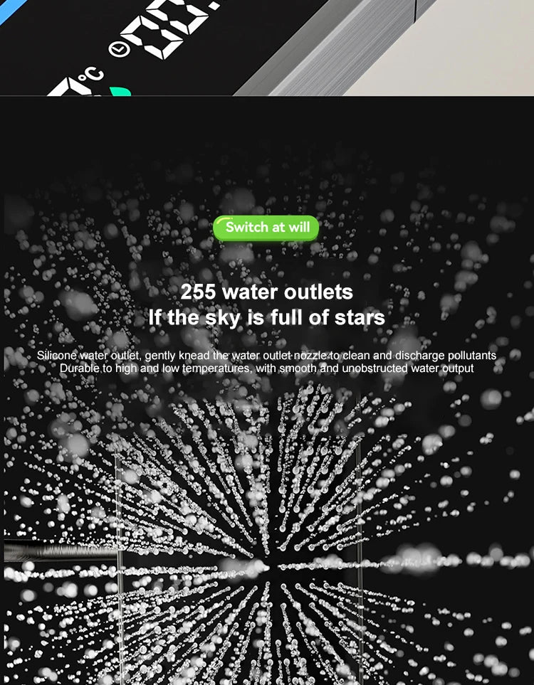 Sistema de ducha completo con botón tipo piano, display digital y ambient light (“grey piano button ambient light shower set”)
