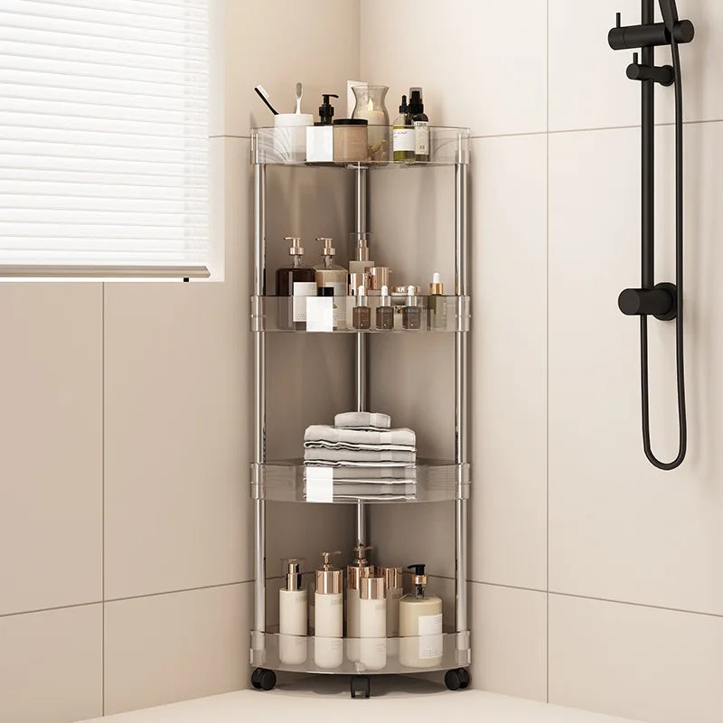 Rack transparente multi‑capa tipo carrito para baño o lavabo