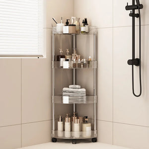 Rack transparente multi‑capa tipo carrito para baño o lavabo