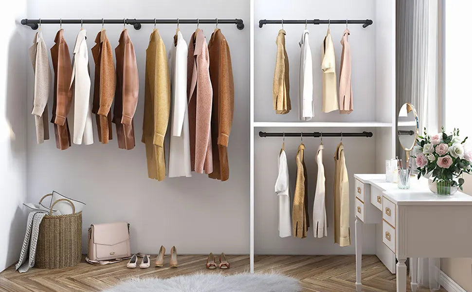 Wall Mounted 180cm Industrial Pipe Clothes Hanging Rail Rod Garment Rack Detachable