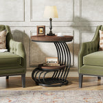 Tribesigns Gold Round End Table: 2 Tiers Faux Marble Side Table with Storage Shelf, Modern White Gold Bedside Nightstand