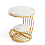 Tribesigns Gold Round End Table: 2 Tiers Faux Marble Side Table with Storage Shelf, Modern White Gold Bedside Nightstand