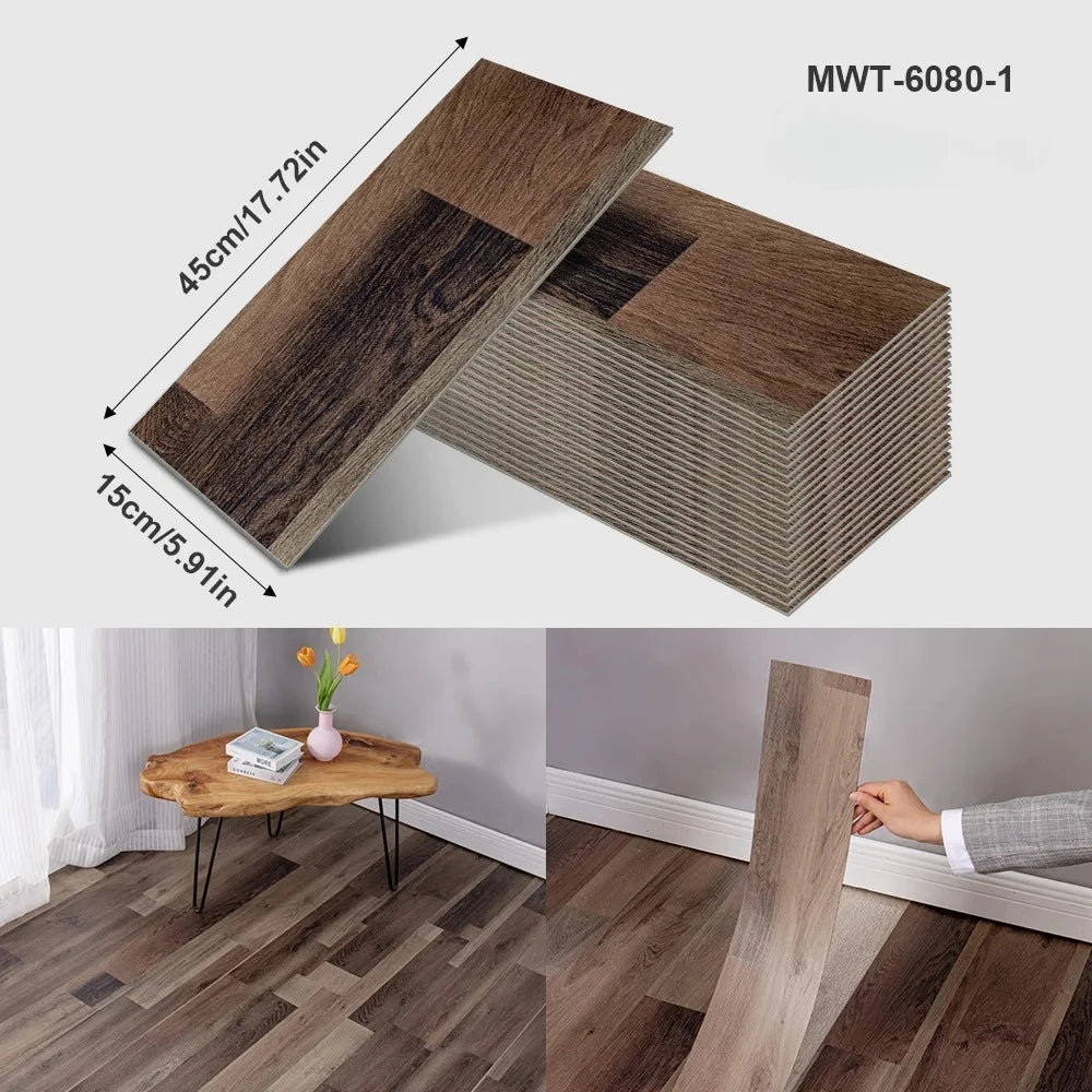 Pegatina de Piso Vinílica con Diseño de Madera o Cemento – Autoadhesiva, Gruesa e Impermeable