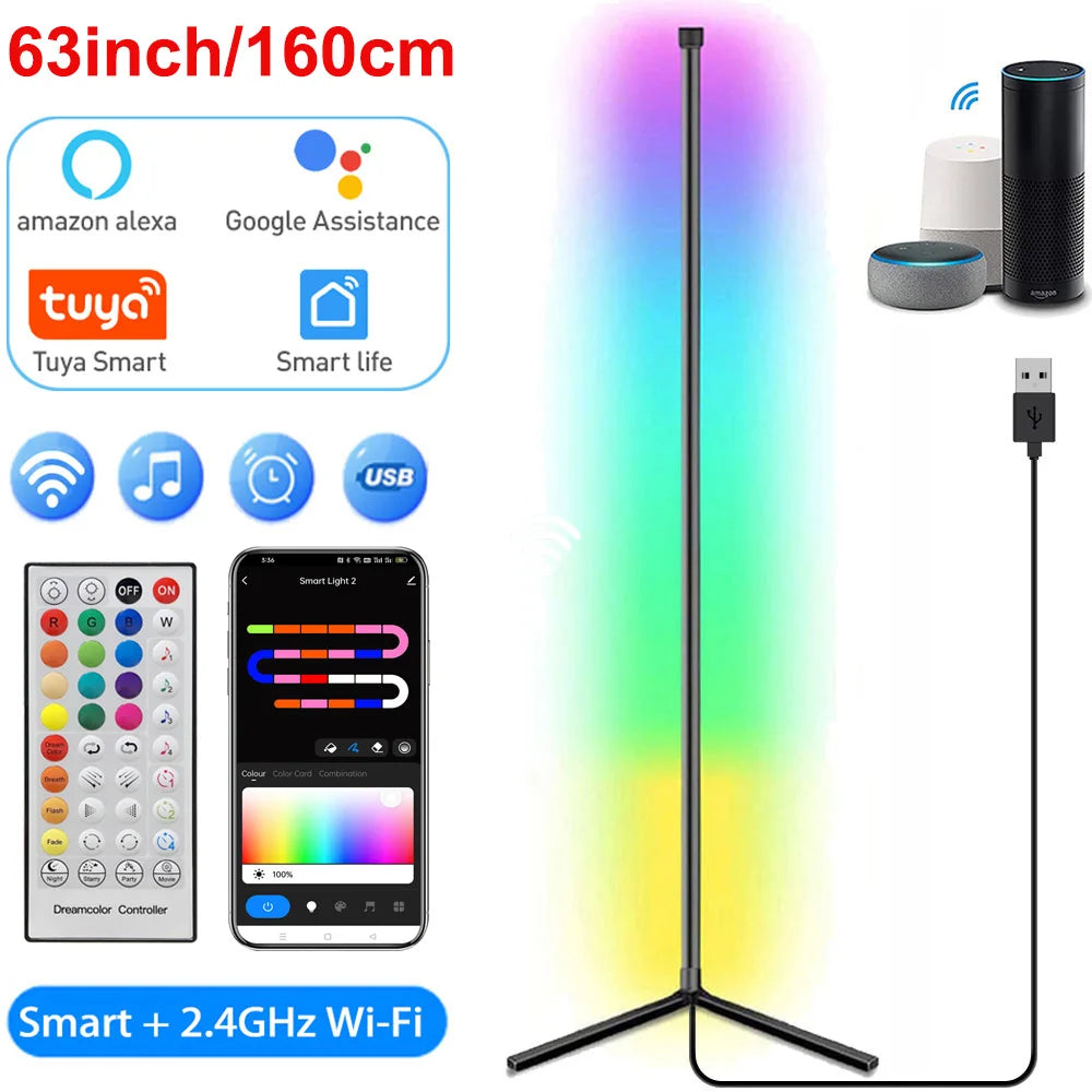 Lámpara de esquina inteligente Tuya de piso 160 cm (RGB, Alexa)