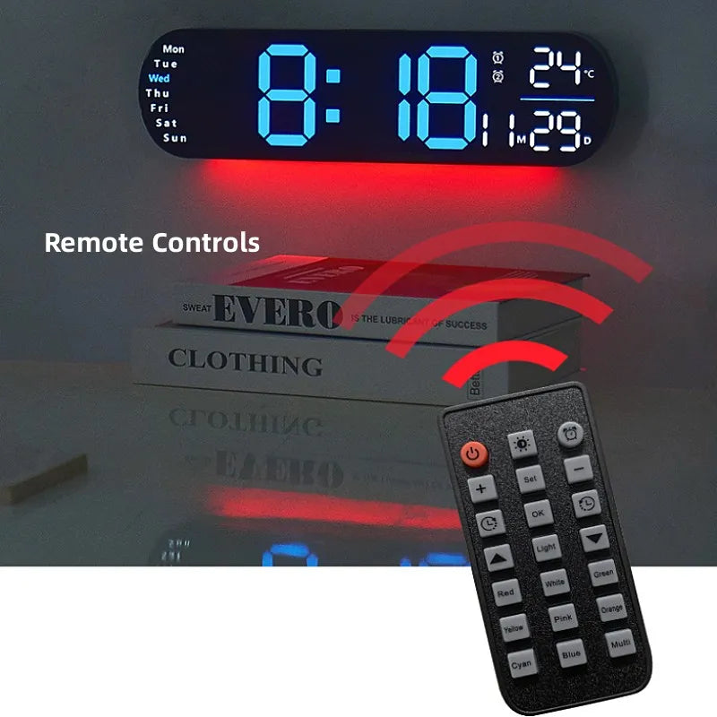 Reloj digital LED 35 cm con control remoto y luz ambiental