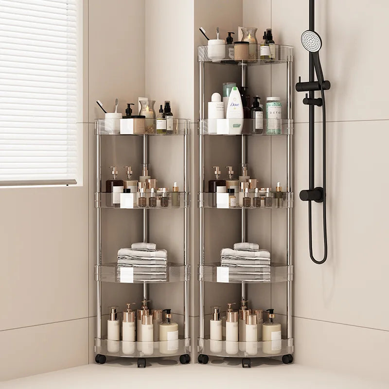 Rack transparente multi‑capa tipo carrito para baño o lavabo