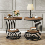 Tribesigns Gold Round End Table: 2 Tiers Faux Marble Side Table with Storage Shelf, Modern White Gold Bedside Nightstand