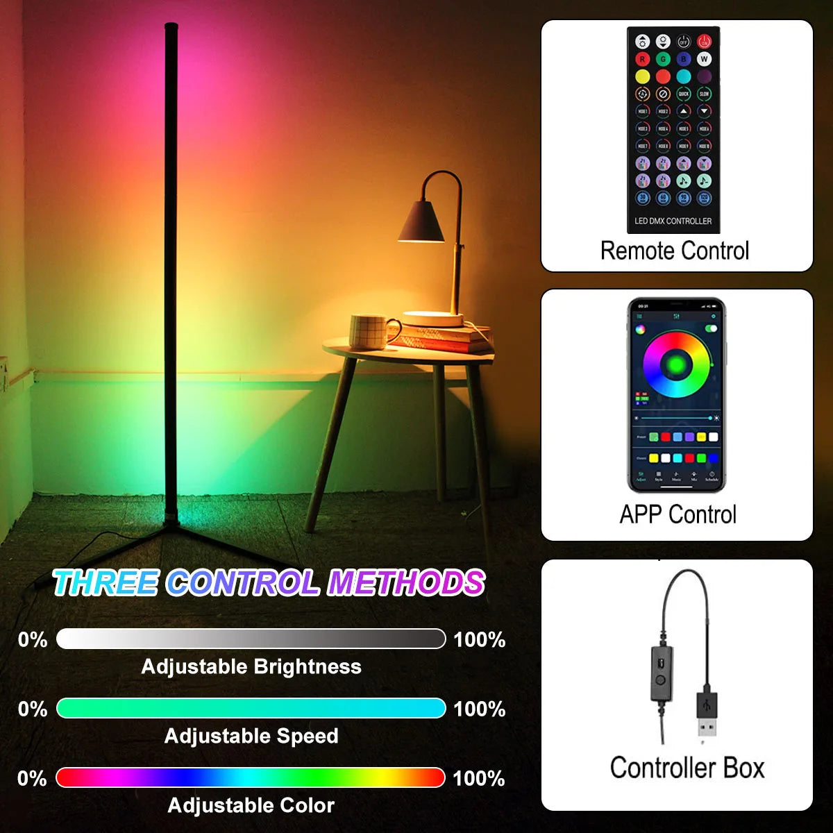 Lámpara de esquina inteligente Tuya de piso 160 cm (RGB, Alexa)